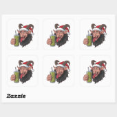 Krampus Drinkt Groene Matcha Kerstmis Spooky Vierkante Sticker (Vel)