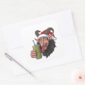 Krampus Drinkt Groene Matcha Kerstmis Spooky Vierkante Sticker (Envelop)