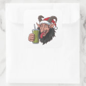 Krampus Drinkt Groene Matcha Kerstmis Spooky Vierkante Sticker (Tas)