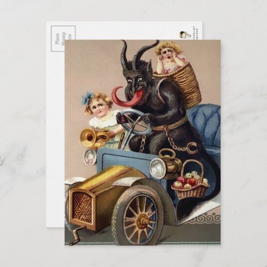  Krampus Driving Briefkaart (Voorkant / Achterkant)