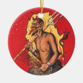 Krampus Duivel Duivel Hoorndrager Rietstok Keramisch Ornament (Voorkant)