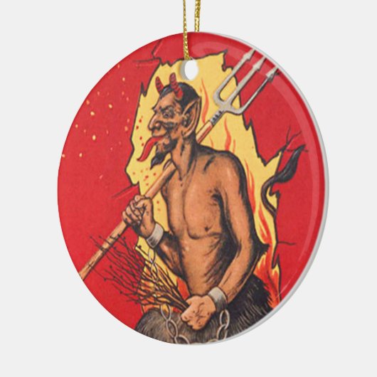 Krampus Duivel Duivel Hoorndrager Rietstok Keramisch Ornament (Links)