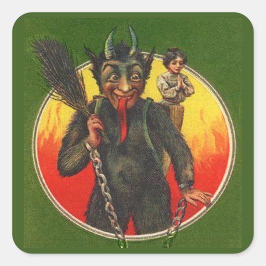 Krampus en Bidden Vrouw Kerst stickers (Voorkant)
