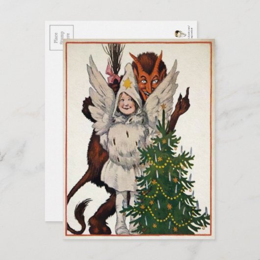  Krampus en boom Briefkaart (Voorkant / Achterkant)