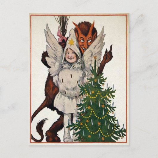  Krampus en boom Briefkaart (Voorkant)