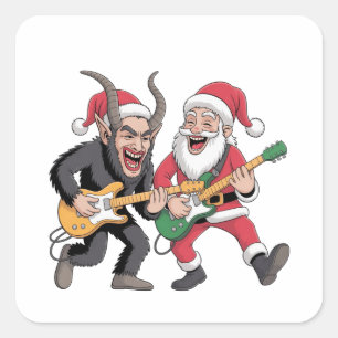 Krampus en de Kerstman spelen gitaar elektrische X Vierkante Sticker