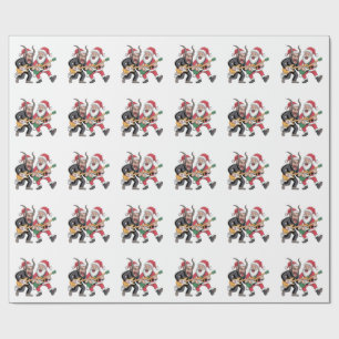 Krampus en Kerstman spelen elektrische gitaar Kers Cadeaupapier