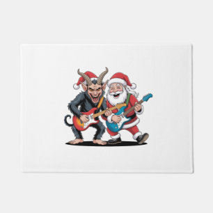 Krampus en Kerstman spelen elektrische gitaar Kers Deurmat