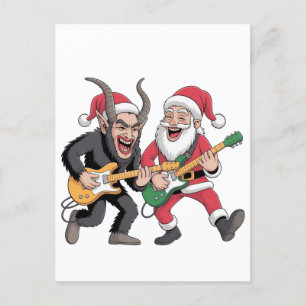 Krampus en Kerstman spelen elektrische gitaar Kers Feestdagenkaart