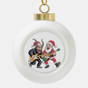 Krampus en Kerstman spelen elektrische gitaar Kers Keramische Bal Ornament