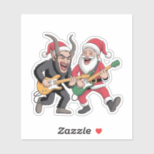 Krampus en Kerstman spelen elektrische gitaar Kers Sticker