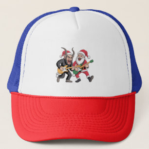 Krampus en Kerstman spelen elektrische gitaar Kers Trucker Pet