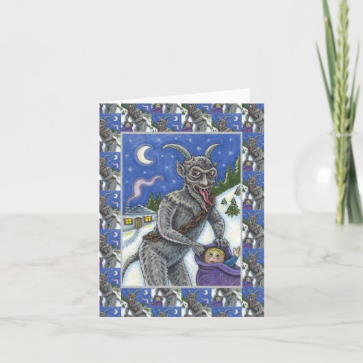 KRAMPUS EN KINDEREN DIE NAUWKEURIG ZIJN, SCHADELIJ FEESTDAGEN KAART (Voorkant)