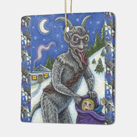 KRAMPUS EN KINDEREN DIE NAUWKEURIG ZIJN, SCHADELIJ KERAMISCH ORNAMENT (Links)