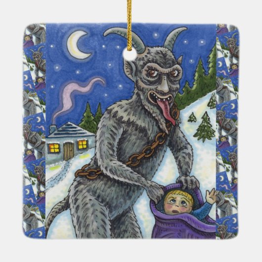 KRAMPUS EN KINDEREN DIE NAUWKEURIG ZIJN, SCHADELIJ KERAMISCH ORNAMENT (Achterkant)
