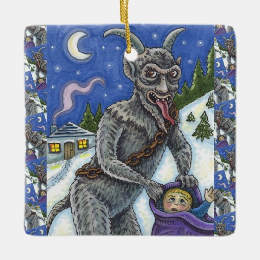 KRAMPUS EN KINDEREN DIE NAUWKEURIG ZIJN, SCHADELIJ KERAMISCH ORNAMENT (Voorkant)