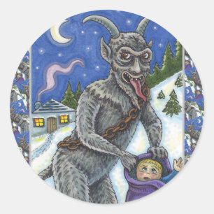 KRAMPUS EN KINDEREN DIE NAUWKEURIG ZIJN, SCHADELIJ RONDE STICKER