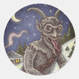 KRAMPUS EN KINDEREN DIE NAUWKEURIG ZIJN, SCHADELIJ RONDE STICKER