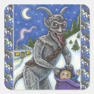 KRAMPUS EN KINDEREN DIE NAUWKEURIG ZIJN, SCHADELIJ VIERKANTE STICKER