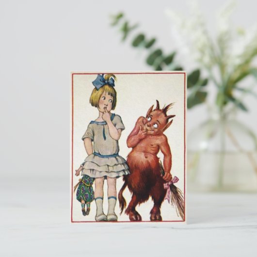  Krampus en meisje Briefkaart (Staand voorkant)