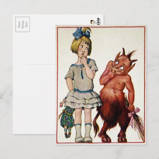  Krampus en meisje Briefkaart (Voorkant / Achterkant)
