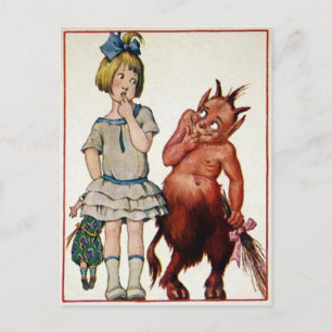 Krampus en meisje Briefkaart