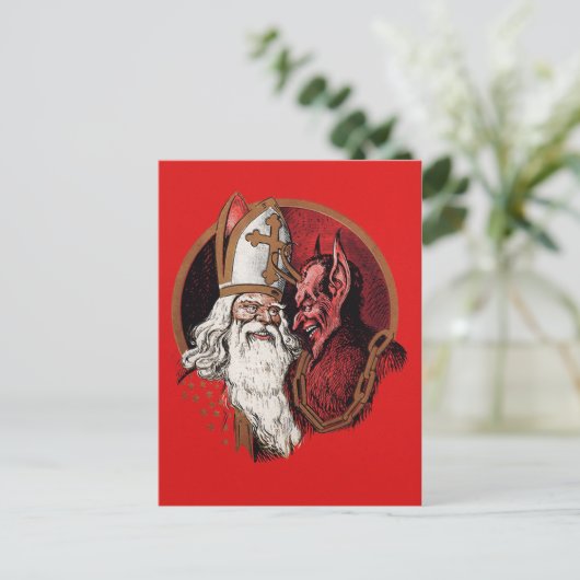 Krampus en Santa Briefkaart (Staand voorkant)