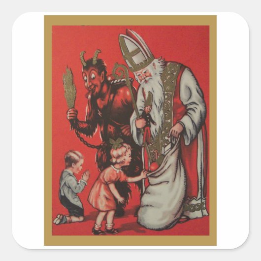 Krampus en Santa -  Krampus Vierkante Sticker (Voorkant)