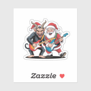 Krampus en Santa spelen elektrische gitaar Xmas Sticker