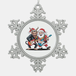 Krampus en Santa spelen elektrische gitaar Xmas Tin Sneeuwvlok Ornament