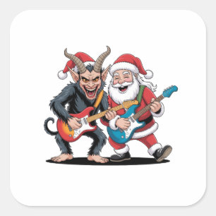 Krampus en Santa spelen elektrische gitaar Xmas Vierkante Sticker