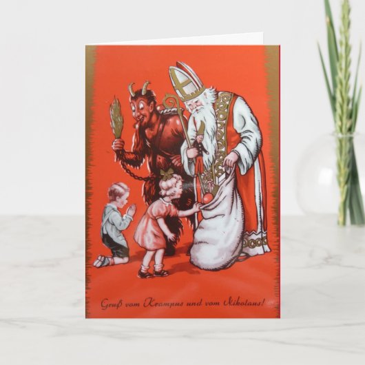 Krampus en St. Nicholas Card Feestdagen Kaart (Voorkant)