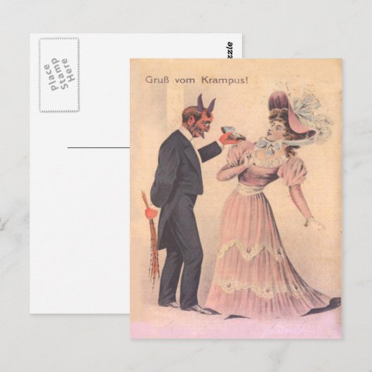 Krampus het voorstellen aan vrouw briefkaart (Voorkant / Achterkant)