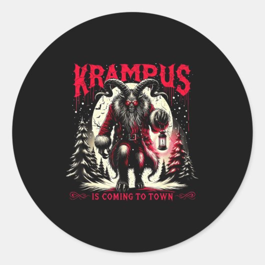 Krampus Is Coming To Town Dark Christmas Horror Xm Ronde Sticker (Voorkant)