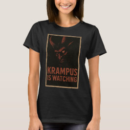 Krampus Is Watching – Oude Horror Kerst T-Shirt