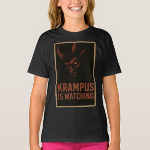Krampus Is Watching – Oude Horror Kerst T-Shirt