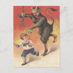 Krampus jaagt kind briefkaart