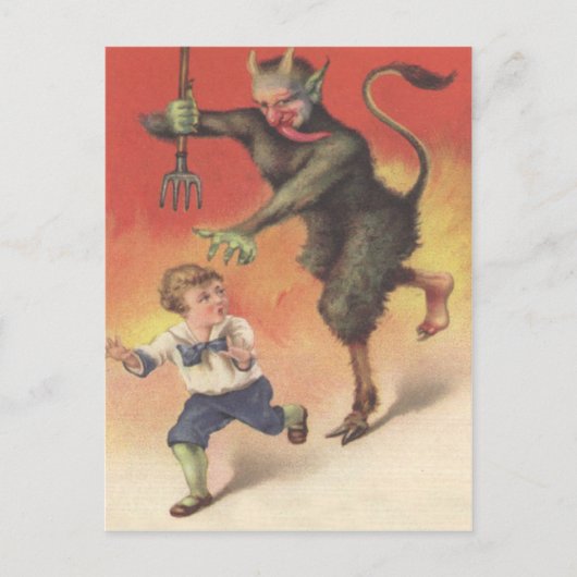 Krampus jaagt kind briefkaart (Voorkant)