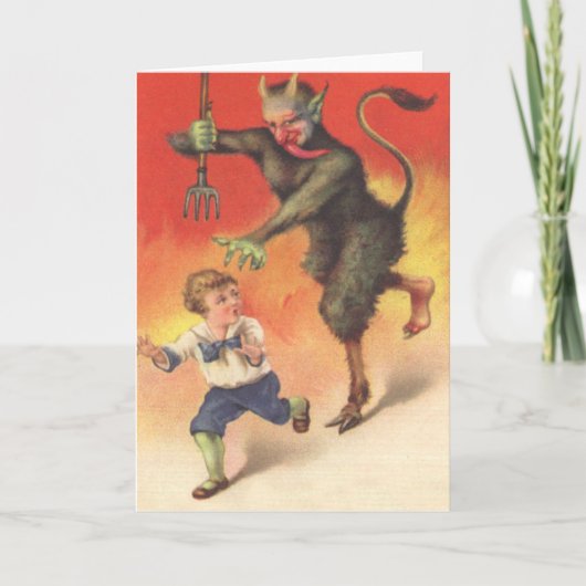 Krampus jaagt kind feestdagen kaart (Voorkant)