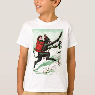 Krampus jaagt slechte kinderen in de winter sneeuw t-shirt