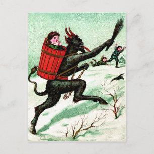 Krampus jaagt slechte kinderen winter sneeuw briefkaart