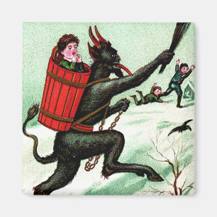 Krampus jaagt stoute kinderen winter sneeuw magneet