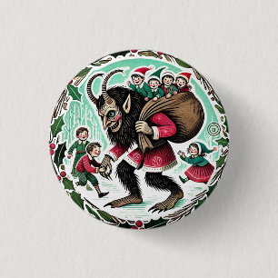 Krampus Kerst Ronde Button 3,2 Cm