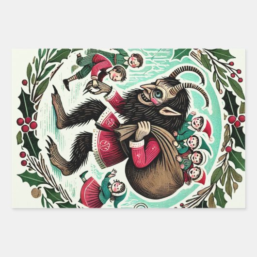 Krampus Kerstmis Inpakpapier Vel (Voorkant 2)