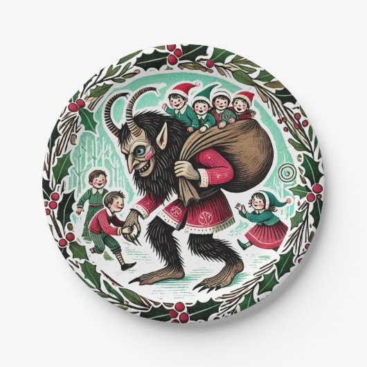 Krampus Kerstmis Papieren Bordje (Voorkant)