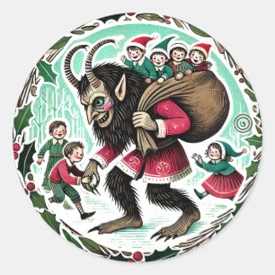 Krampus Kerstmis Ronde Sticker