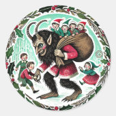 Krampus Kerstmis Ronde Sticker (Voorkant)