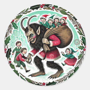 Krampus Kerstmis Ronde Sticker