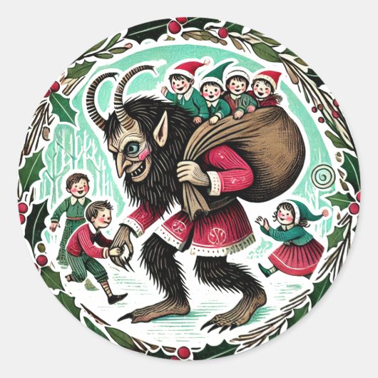 Krampus Kerstmis Ronde Sticker (Voorkant)
