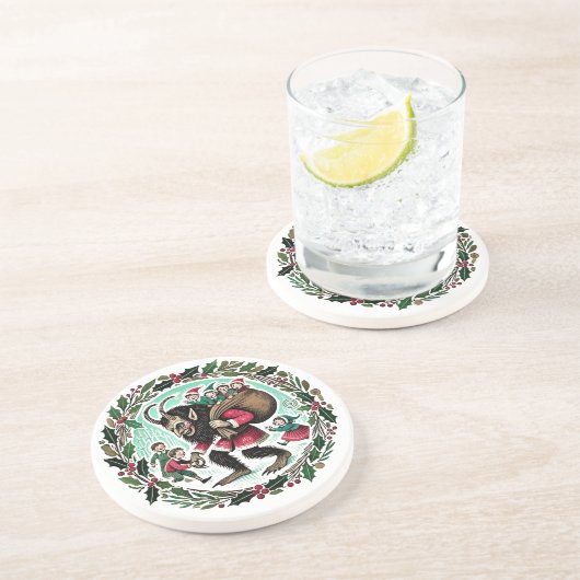 Krampus Kerstmis Zandsteen Onderzetter (Zijkant)